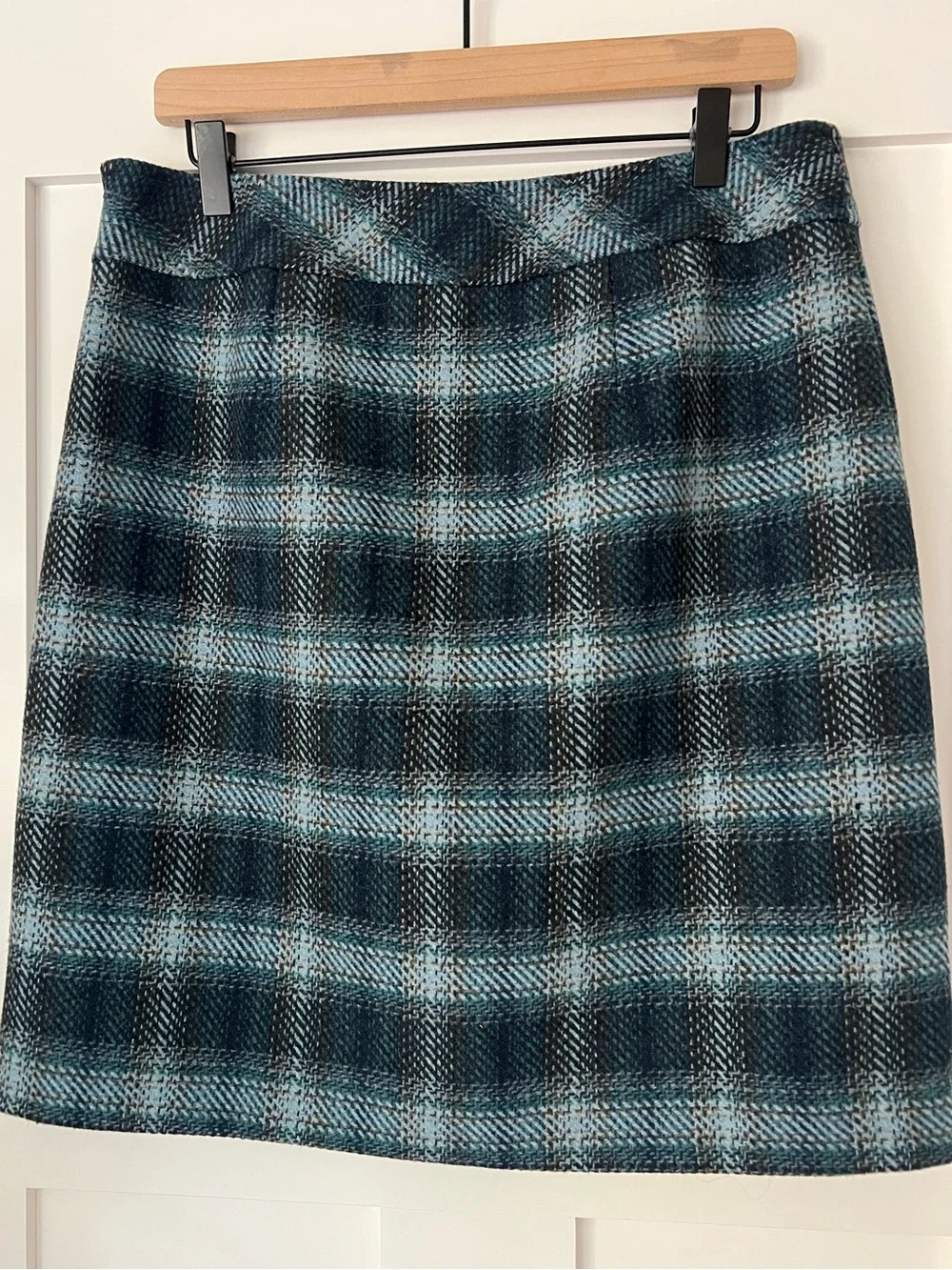 Talbots Wool Blend Blue Green Plaid Skirt Size 8 Dark Academia
